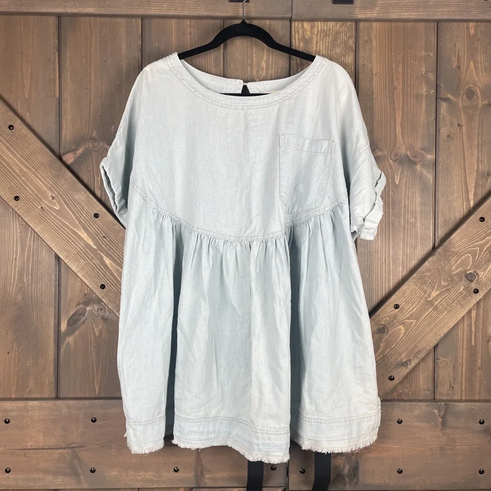 NWT FREE PEOPLE We The Free - Moon City Denim Oversized  Boho Top Women's Size S